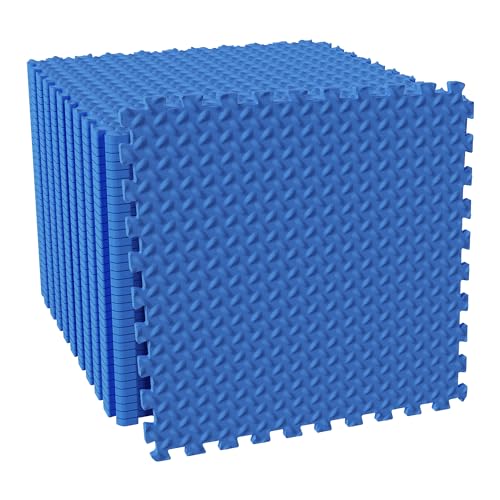 Fitvids Puzzle Exercise Gym Flooring Mat, 1/2" Thick High-Density EVA Interlocking Tiles Workout Mat for Home Gym, Fitness Equipment, MMA, Gymnastics, 36-Piece Shock-Absorbing Exercise Mat (144 Sq Ft) - color: Navy, style: 1/2" Thick, 36 Tiles (144 Sq Ft)