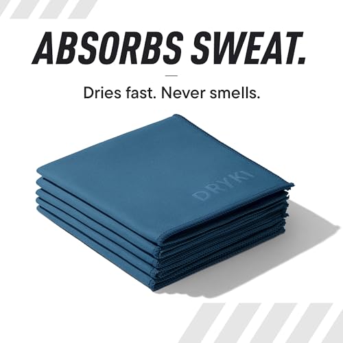 DRYKI Pocket-Sized Sweat Towels - The Original Sweat Absorbing Handkerchiefs - Quick-Dry Microfiber Sweat Rags for Face, Hands, & Body - Men & Women - Gym, Sports, and Work (Blue: 5 Pack) - color: *Coastal Blue