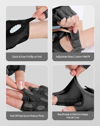 Workout Gloves for Men & Women – Fingerless Gym Gloves for Weight Lifting, Crossfit, Fitness, Exercise & Training with Silicone Grip Dots for Secure Hold & Palm Padding Protection - color: Black, size: Small: 6.7–7.1"
