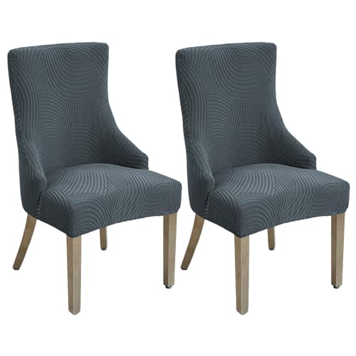 Wingback Dining Chair Covers Stretch Wing Back Side Chair Slipcover Accent Chair Cover Slipcover with Arm Chair Protector Cover for Dining Living Room (Dark Grey, 2PCS) - color: A- Dark Grey, size: 2 PCS
