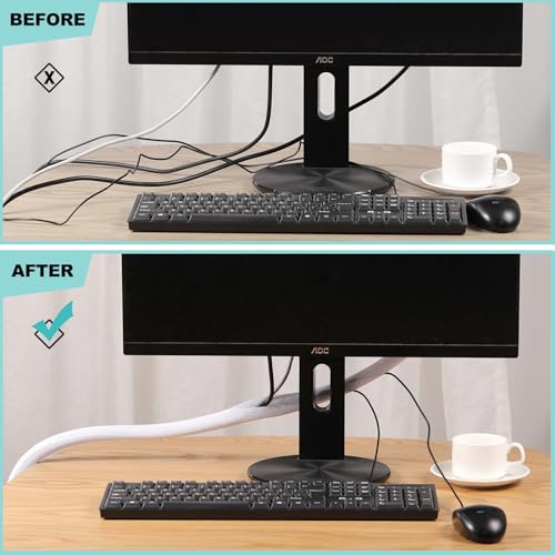 AGPTEK Cable Sleeve, 20ft - 1 inch Desk Cable Management Desk Cord Cover Organizer Wire Hider for Home Office Computer TV Wire Loom Tubing Pet Proof Cord Protector from Cat Dog Chewing, Black - color: Black, size: 1"-20ft