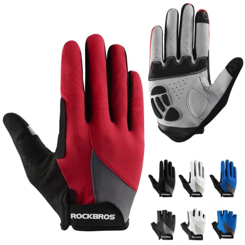 ROCKBROS Cycling Gloves for Men Women Breathable Gel Pad | Reduce Riding Pain, Breathable Mesh Keeps Hands Cool,Fits MTB Hiking Outdoor Work - color: Full Red, size: Medium