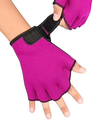 FitsT4 Sports Aqua Gloves Webbed Paddle Swim Gloves Fitness Water Aerobics - color: Rose Red, size: Small