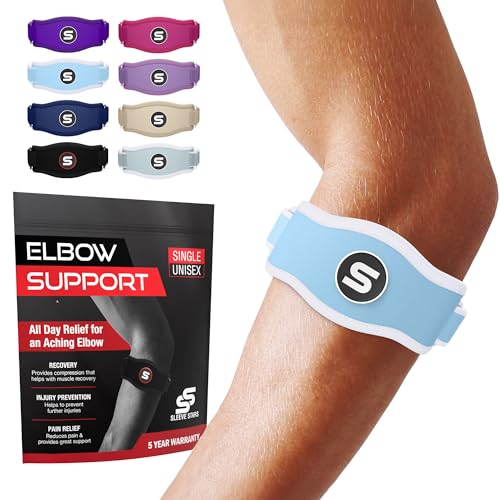 Sleeve Stars Tennis Elbow Brace for Men & Women, Elbow Brace for Tendonitis, Tennis Elbow Strap, Golfers Elbow Brace, Elbow Support Wrap for Tennis Elbow Relief, Fits 9"-23" (Single/Light Blue) - color: Light Blue