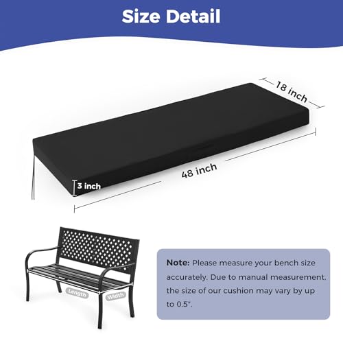 IPYNBAP Outdoor Bench Cushions for Outdoor Furniture, 48x18x3 Inch, Waterproof Bench Pillow, Fade Resistant Long Bench Seat Pads for Garden, Indoor, Porch Swing, Black - color: Black, size: 48×18×3 Inch