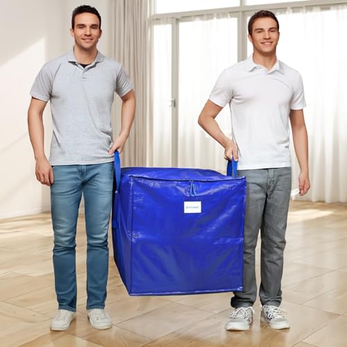 TICONN 2 Pack Extra Large Moving Bags with Zippers & Carrying Handles, Heavy-Duty Storage Tote Moving Boxes for Space Saving (2 PK, 60 Gallon) - color: Blue-60 Gallon, size: 2 Pack