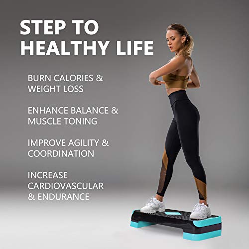 GYMMAGE Adjustable Workout Aerobic Stepper, Aerobic Exercise Step Platform with 2 Risers, Exercise Step Deck for Fitness, 26.5" Trainer Stepper with Non-Slip Surface Home Gym & Extra Risers Options - color: Blue&Black