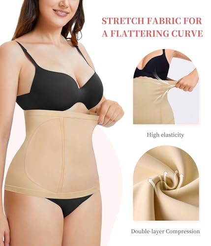 AOSBOEI Waist Trainer Shapewear Tummy Control Waist Cincher Girdle Body Shaper Postpartum Recovery Belt Belly Band Wrap - color: Beige, size: Small-Medium