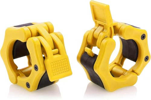 USA Made Olympic Barbell Collar 2 inch Quick Release Pair of Locking 2" Pro Weight Bar Plate Locks Clamp Clips for Workout Weightlifting Fitness Training - color: Yellow, style: Classic Imported