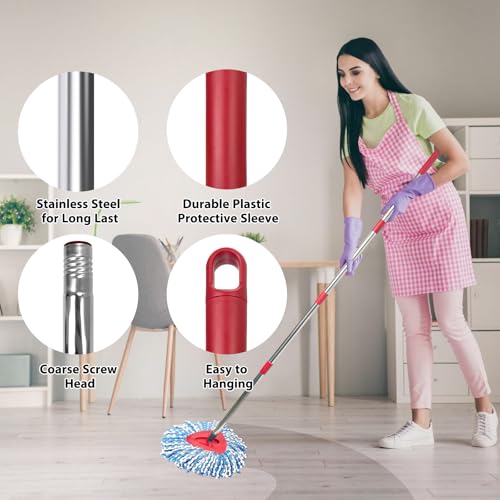 Nuorest Spin Mop Replacement Set for O-Ceda 2-Tank System, Includes 2 Mop Head Replacement, 1 Mop Handle (30-58in Adjustable 4-Section Pole), 1 Spin Base - size: 2 Heads+1 Handle+1 Base(2-TANK)