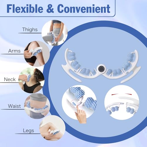 Cellulite Massage Tool Lymphatic Drainage Massager for Thighs & Legs & Buttocks, Anti Cellulite Roller with Detachable Handles Fascia Massage Tool for Contoured & Smoother Skin, White-Blue - color: White