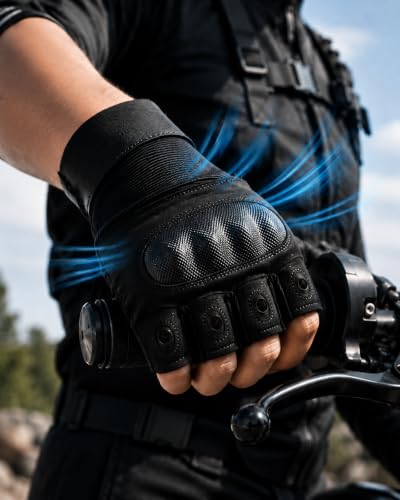 Fingerless Tactical Gloves for Gym, Motorcycle Gloves Hard Shell Knuckle Protection Leather Palm, Workout Cycling Airsoft Shooting Hunting Hiking Driving - size: Large