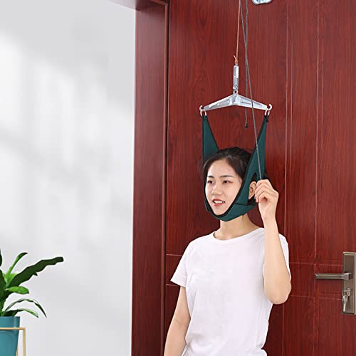 BXT Neck Cervical Traction Device for Neck Pain Relief, Neck Stretcher Hammock Cervical Traction Device Neck Pain Recovery Belt Harness with Hook for Home Physical Therapy Over The Door,Home Use - color: Green
