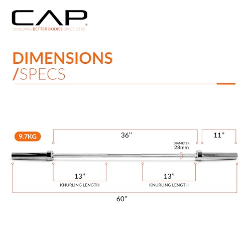 CAP Olympic Barbell - 5FT, 6FT, & 7FT Strength Training Weight Bars, Multiple Options - size: 5 ft (60") - Chrome, style: Elite