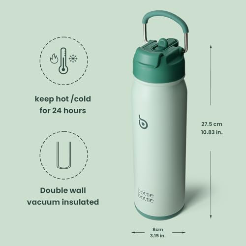BOTTLE BOTTLE 24oz Insulated Water Bottle Stainless Steel Sport Water Bottle with Straw and Adjustable Lid Daily Pill Organizer - color: green