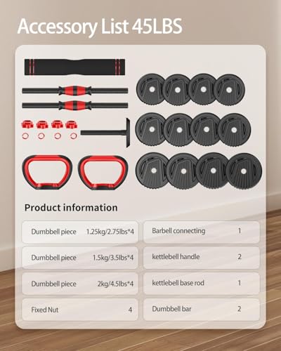 Adjustable Dumbbell set,20/30/45/70/90lbs Free Weight Set | 5 in1 Dumbbell Set with Connector,Used as Barbell,Kettlebells,Push up Stand,Fitness Exercises for Home Gym Suitable Men/Women - style: 45LB(22.5LB Pair)