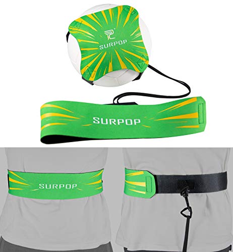 Surpop Soccer/Volleyball/Rugby Trainer, Football Kick Throw Solo Practice Training Aid Control Skills Adjustable Waist Belt for Kids Adults - color: green