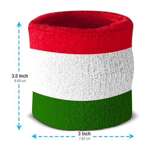 Suddora Striped Sweatband Set, Moisture Wicking 2 Wristbands and 1 Headband, Breathable Athletic Sweat Bands for Sports, Costumes & Cosplay, Matching Bands to Wear with Jersey - color: Red White Green