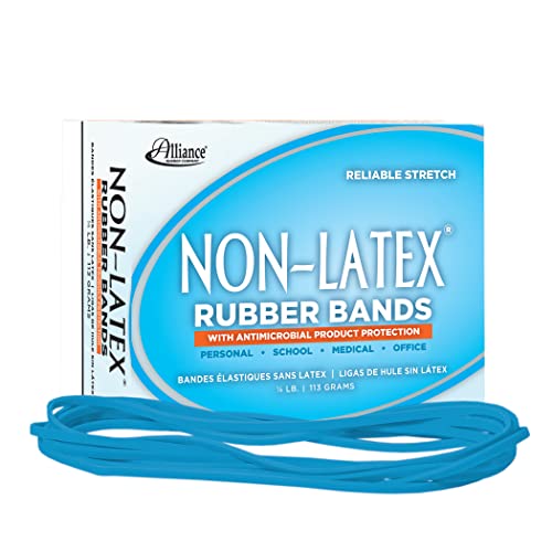 Alliance Non-Latex Latex Rubber Bands with Antimicrobial Protection, Size 117B, 7 x 1/8 Inches, Cyan Blue, 1/4 Pound Box (42179)