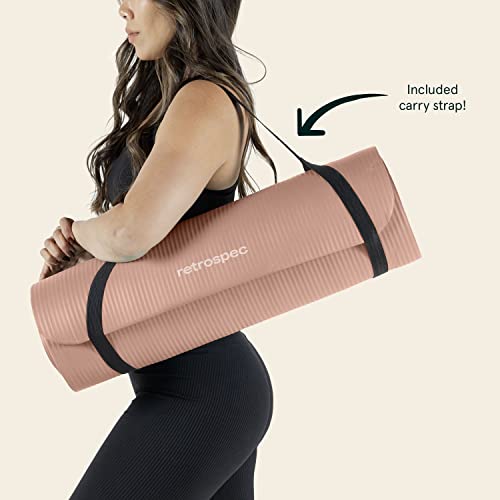 Retrospec Solana Yoga Mat Thick 1/2in Non-Slip Workout Mat with Nylon Strap - 72x24in Exercise Mat for Pilates, Stretching & Fitness - BPA Free, Easy Clean - color: Rose