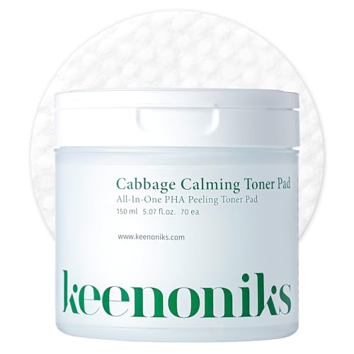 keenoniks Cooling & Pore Care Toner Pads – Redness Relief + Gentle Peeling with Cabbage Extract & PHA – Korean Skincare - 70 Pads (5.07 oz) - color: Green