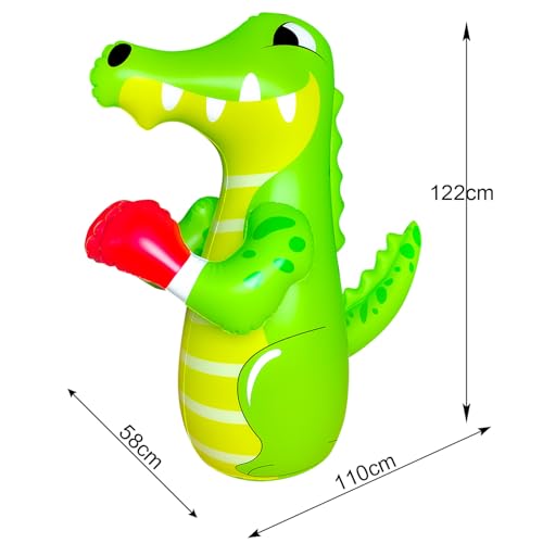 48 in Punching Bag for Kids, Free Standing Inflatable Dummy, Inflatable Punching Bag, De-Stress Boxing Bag for Kid - color: Crocodile-BDW-Green