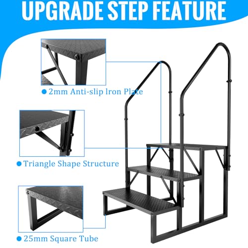 RV Step 3 Step Ladder with 2 Handrails | Anti-Slip Pedal, Triangular Reinforcement, Easy Assembly, Heavy Duty, Thickened - style: 3 handrails Step