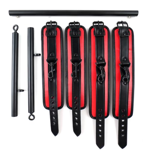 Heavy Duty Stainless Steel Expandable Spreader Bar with 4pcs PU Black--Pink Skull Pattern Detachable Adjustable Straps,Workout Bar for Home Indoor Gym Training Kit - style: Black+Black-Red-Cushioned