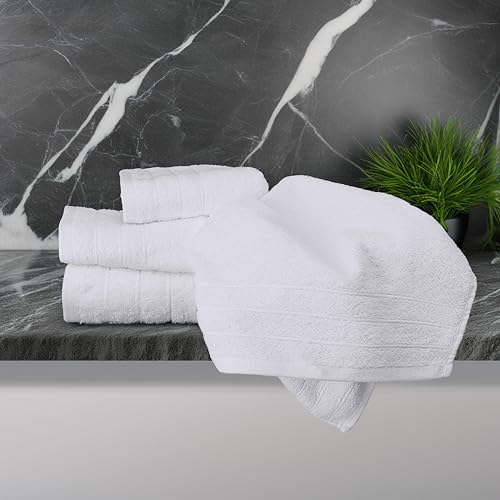 Tens Towels Pack of 6 Hand Towels, 100% Cotton, Lighter Weight, Quick to Dry, 16 x 28 Inches, Super Soft & Absorbent, Perfect for Bathroom & Kitchen, White - color: White