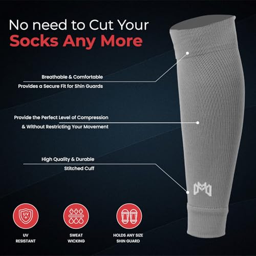 MediCaptain Pre Cut Soccer Sock Sleeves, Companion for Soccer Grip Socks, Securely Holds Shin Guards, Compression Leg Warmer - color: Gray