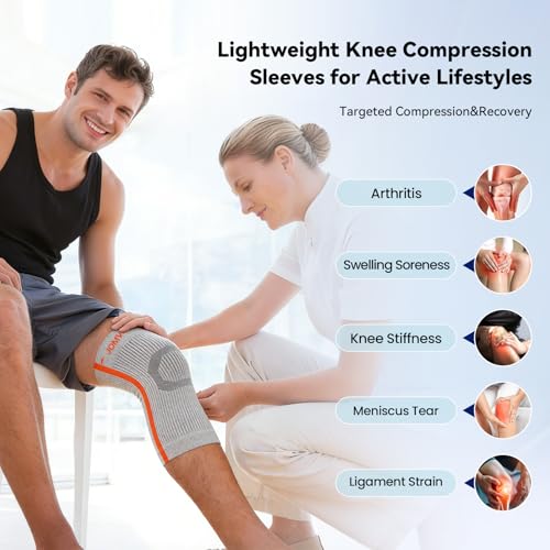 JOMVD Knee Compression Sleeve for Arthritis Pain – Knee Brace for Knee Pain Relief, Meniscus Tear, Inflammation, Circulation, Swelling & Injury Recovery – Anti-Slip Breathable Support for Women & Men,Small - color: Grey, size: Small