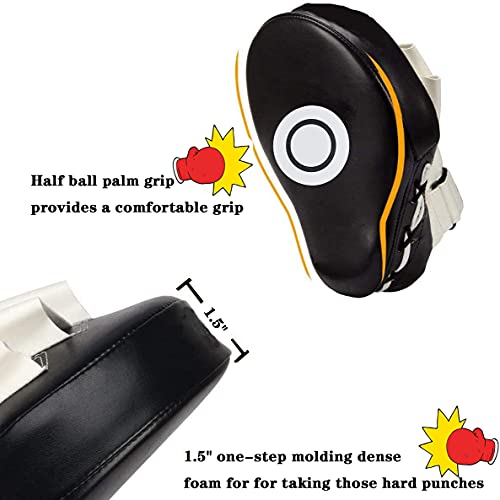 Boxing Curved Focus Punching Mitts- Leatherette Training Hand Pads Karate Muay Thai Training Gloves with Adjustable Strap - color: black