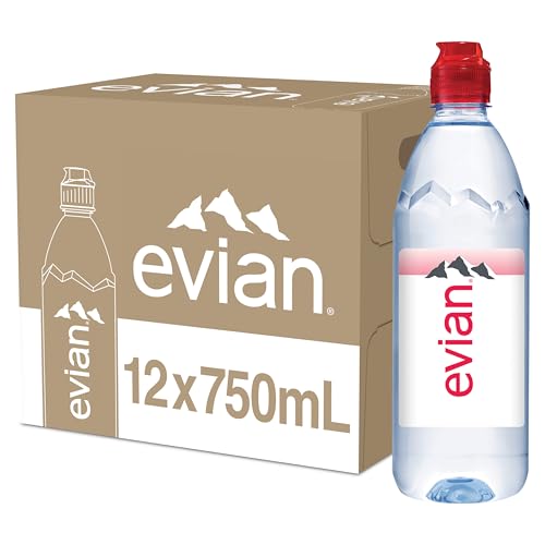evian Natural Spring Water, 750 ml (25.36 fluid ounce) Water Bottle with Sports Cap, 12 Pack - size: 304.8 Fl Oz (Pack of 1)
