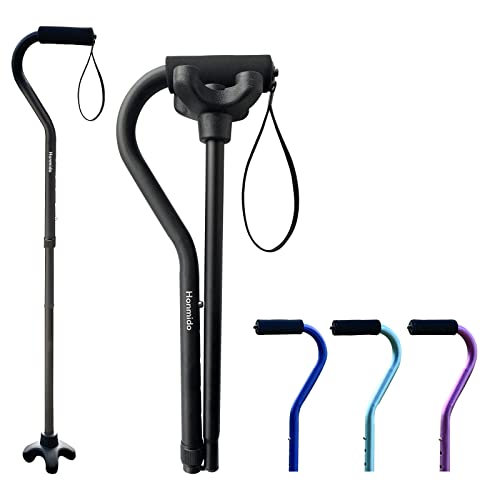 Walking Cane Foldable for Men & Women Seniors for Balance,Self Standing Folding,Height Adjustable Anti-Slip Lightweight Alloy Walking Stick for Travel Mobility Aid - color: Matte Black Offset Handle