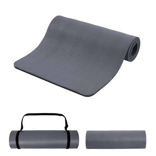 Signature Fitness Extra Thick High-Density Foam Yoga Mat – Multiple Thicknesses (1/2" & 1") / Multiple Colors – Double-Sided Non-Slip Surface – with Carrying Strap for Pilates, Yoga & Home Workouts - color: Graphite-1/2"thick