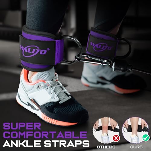 WALITO Gym Ankle Straps for Cable Machines Women & Men - Glute Kickback Ankle Cuff, Adjustable Cable Machine Accessories for Leg Extensions, Hip Abductors & Lower Body Workouts - color: Pair-Purple
