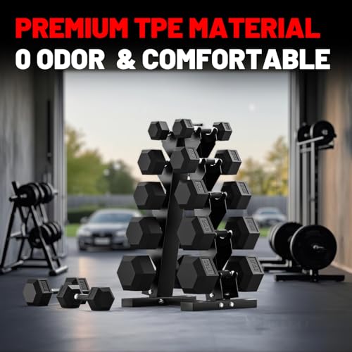 PAPABABE Hex Dumbbell Set 2.5-100lb, Rubber Grip Dumbbells, Home Gym | Complete & Durable Cast Iron Core Odorless Antiroll Hex Shape Ergonomic Versatile Home Gym Comfort Non-Slip Grip - size: 6 lb, Pair, style: Rubber Grip