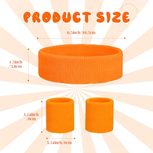Bememo 36 Pcs Neon Sweatbands Set Soccer Party Favors Cotton Headbands Wristband Sweat Bands Soccer Mom Essentials for Football Fans Sporting Events 80 90s Glow Party - color: Orange, size: Small