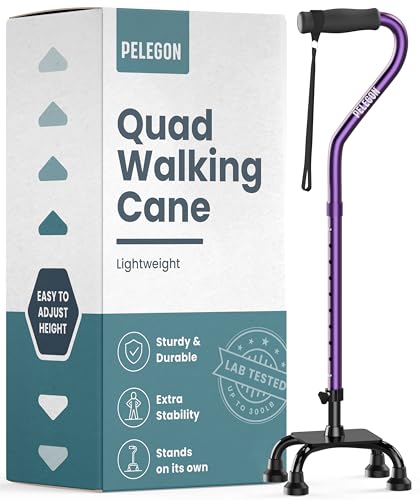 PELEGON Quad Cane (300 lb) - Adjustable Walking Cane with A Large 4 Pronged Base for Extra Balance & Stability, Walking Canes for Seniors, Walking Cane for Men & Women, Walking Sticks - color: Purple