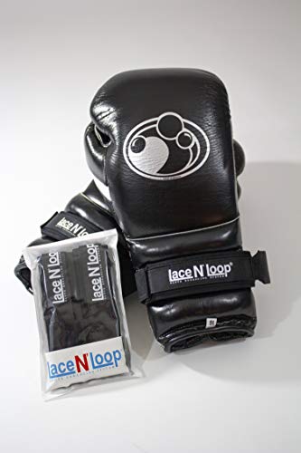 Lace N Loop Straps (Pair) - Lace-Up Boxing Glove Converter - color: Black (White Logo)