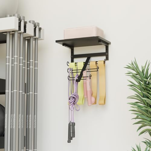 TJ.MOREE 2 Tier Floating Shelf Compatible with Tonal Accessories Wall Mount | Resistance Rack Band Storage Hanger with Shelf Gym Equipment Organizer, Storage Rack for Home Gym,Black