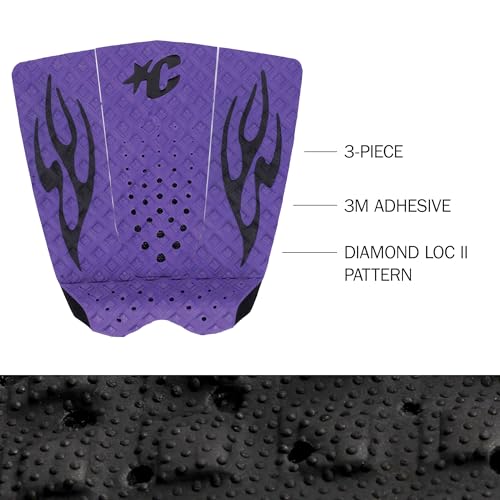Creatures of Leisure Ethane Ewing Lite Pin Tail Ecopure Traction Pad, EcoPure Organic Additive, 8mm Teardrop Wide Arch Bar - color: Punk Purple Black Flames