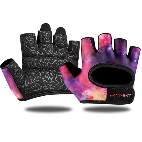 Short Workout Gloves for Women Men, Weight Lifting Gloves Full Palm Pads | Minimal Gym Gloves for Weightlifting, Exercise, Fitness, Training, Extra Grip, Fingerless Work Out Gloves Womens, Breathable - color: Galaxy, size: Medium
