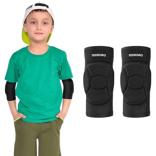 Kids/Youth Knee Pads Elbow Pads, Sports Compression Support Sleeve | Knee Elbow Protective Gear, Sports Knee Elbow Protector with Thickened Pads for Basketball Wrestling Football Volleyball - color: Black Elbow Pads, size: YM (arm circumference: 7.48-8.27