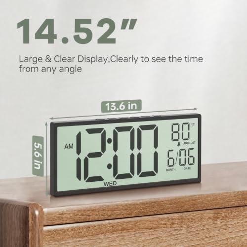 JALL Large Digital Wall Clock Battery Operated, Wall Clock with Big Numbers LCD Display, Digital Clock with Date Day Temperature, Alarm, Auto DST, Clocks for Office, Gym, Bedroom, Elderly- Black - color: Black, size: 14.5 inches