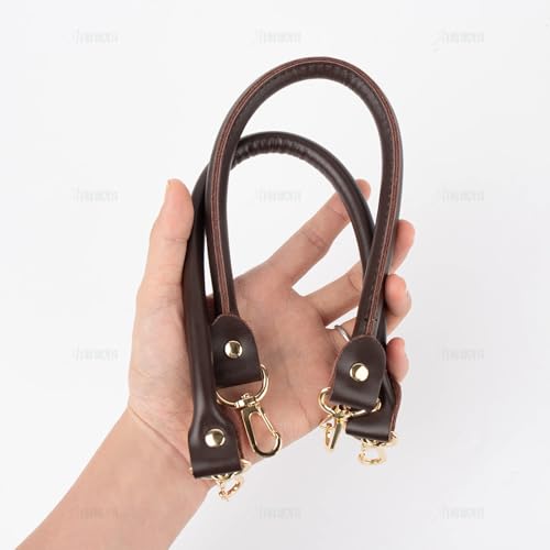AUEAR, 2 Pack Purse Straps Replacement Leather Handbag Handles Dark Brown with Gold Metal Lobster Buckles - color: Dark Brown