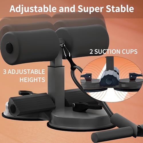 Sit Up Bar,Portable Adjustable Sit Up Floor Holder with 2 Strong Suction Cups and 1 Resistance Band,Situp Bar Assistance Device for Ab Workouts,Sit-Ups & Core Exercises,Home Office Gym