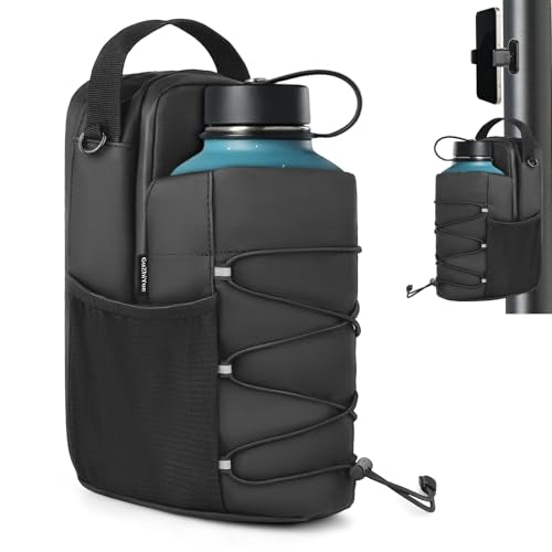 Magnetic Gym Bag with Phone Holder, Water Bottle Carrier, 4 N52 Magnets | Phone holder is stored inside the interior pocket; front elastic cords secure a damp towel and pockets organize essentials.