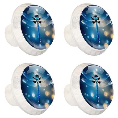 4 Pack White Cabinet Knobs, Dragonfly Drawer Handles for Cabinets, Dresser, Cupboard, Bathroom, Bedroom, Kitchen Hardware Closet Door Knob - color: Dragonfly