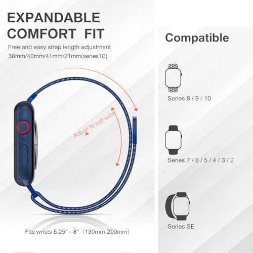 Stainless Steel Milanese Loop Compatible with Apple Watch Bands 46mm 42mm 44mm 45mm 49mm 38mm 40mm 41mm men and women, Magnetic Clasp Replacement for iWatch Ultra Series 11 10 9 8 7 SE 6 5 4 3 2 1 - color: Blue, size: 38/40/41/42mm(Series 11/10)